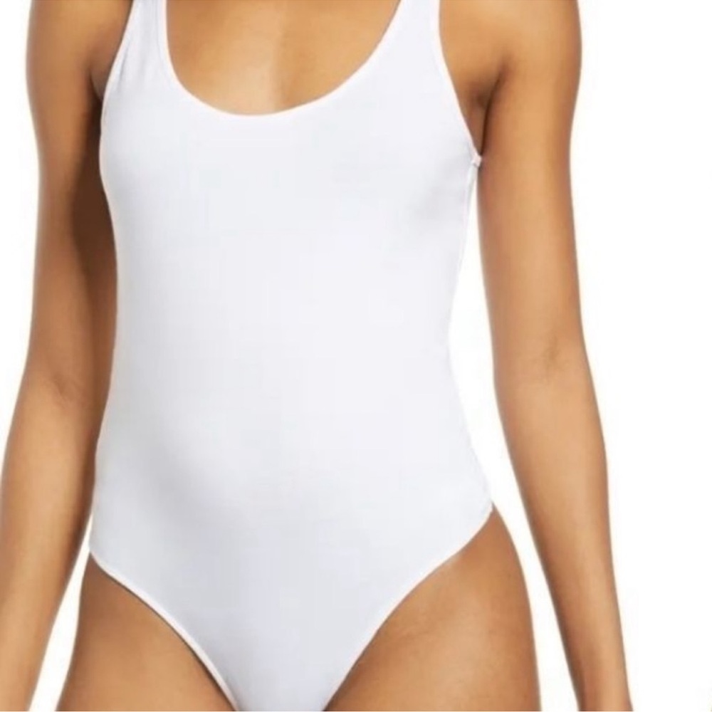 BP Double Scoop Stretch Cotton Bodysuit White XXS - Picture 3 of 8